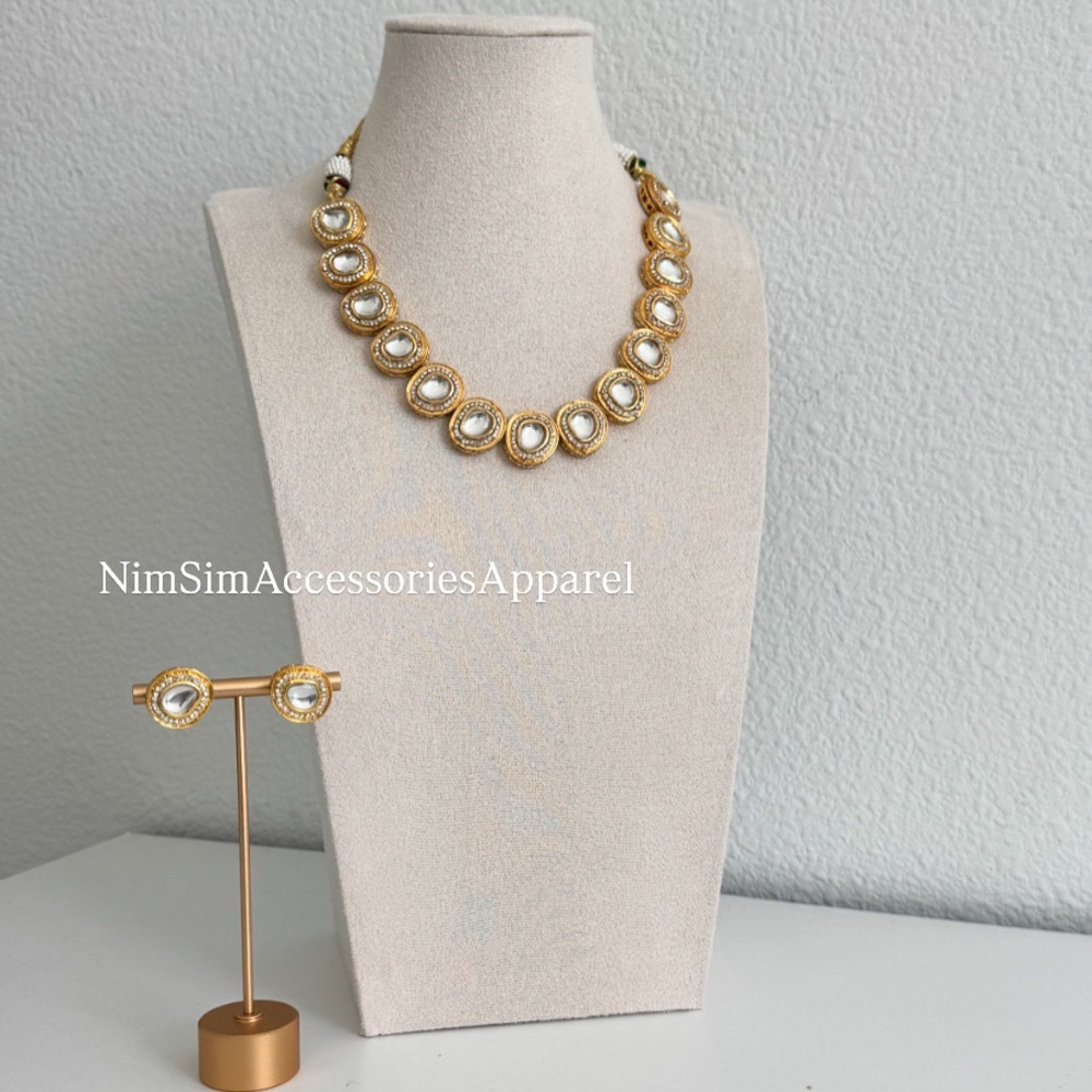 Gold Sparkly Necklace with Earrings